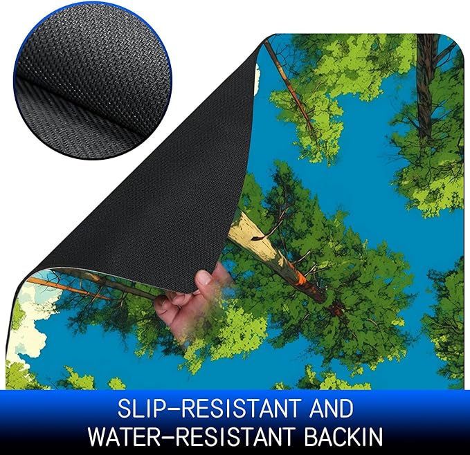 Dog Food Mat, 19.6" x 23.6" Absorbent Pet Feeding Mat for Food and Water, Waterproof Diatom Mud Pet Placemat with Non-Slip Rubber Backing, Cat Bowl Mat for Floors - Green Forest Trees