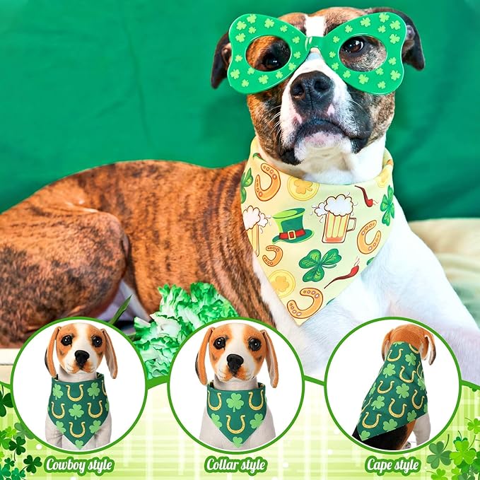 Sanwuta 72 Pcs St Patricks Day Dog Bandana Bulk Washable Puppy Triangle Scarfs Irish Cat Bandanas Adjustable Soft Shamrocks Pet Triangle Bibs Accessories for Small Medium Dogs Cats Pets Costume