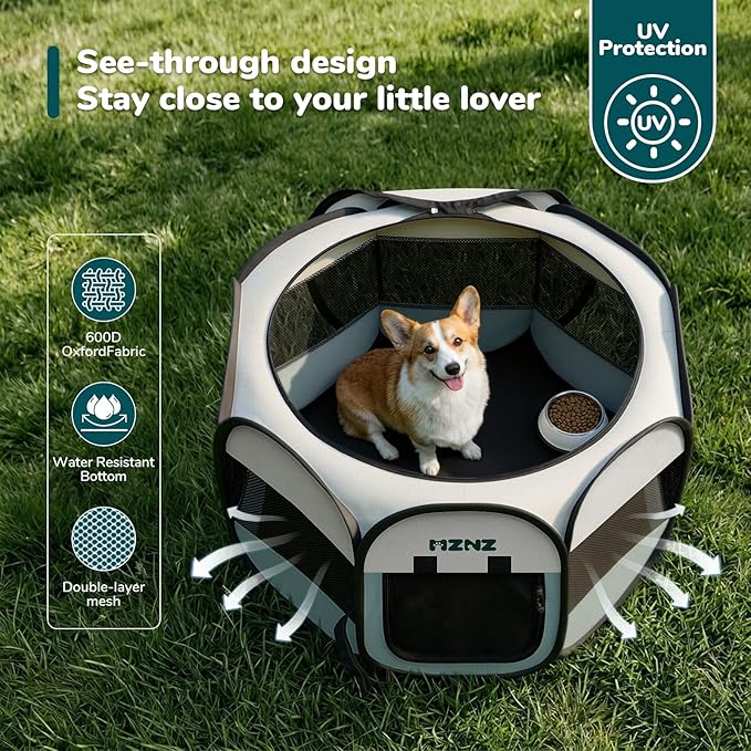 Dog Cat Playpen, Portable Puppy Pet Crate Indoors for Small/Medium Dogs Cats Rabbits, Foldable Dog Cage Enclosure for Outdoor, Pop Up Dogs Tent Kennel with Carrying Case, Grey