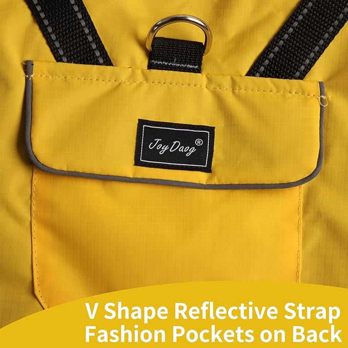 JoyDaog Premium Dog Raincoat with Hood for Medium Dogs,Outdoor Sports Waterproof Dog Rain Jacket,Puppy Raincoat with Pockets,Yellow M