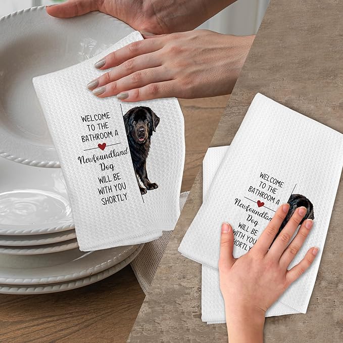 A Newfoundland Dog Hand Towels, Funny Newfoundland Dogs Gifts Dish Tea Towel for Kitchen Bathroom Decor, Welcome to The Dogs Hand Towels for Bathroom, Dog Gifts for Women, 16x24 in