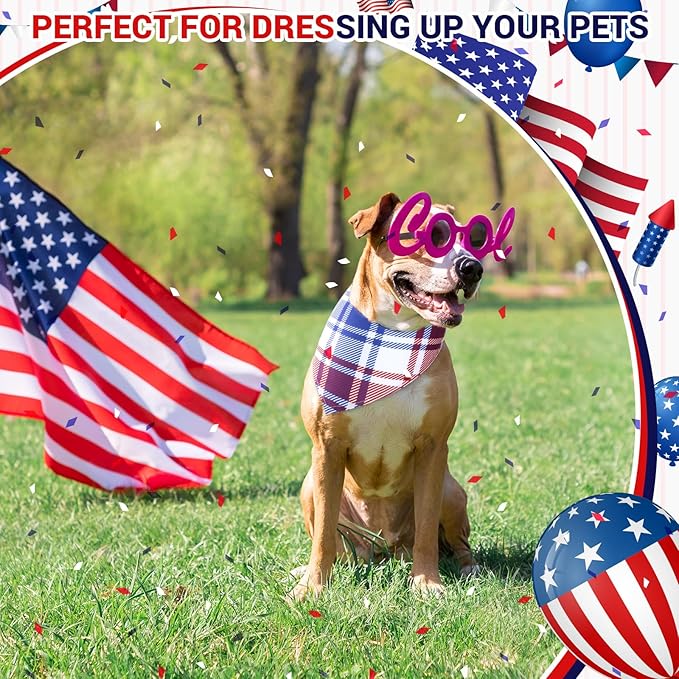 Geyoga 60 Pcs 4th of July Patriotic Dog Bandanas Bulk Plaid Dog Bandanas Bulk Pet Grooming Supplies Patriotic Pet Triangle Scarf Bibs Adjustable Washable Kerchief for Dogs Cats Costume