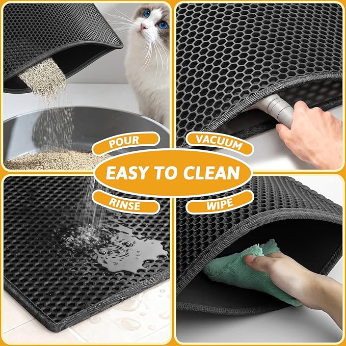 Pieviev Cat Litter Mat Double Layer Waterproof Urine Proof Trapping Mat 1 Pack (Black, 47x36 Inch (Pack of 1))