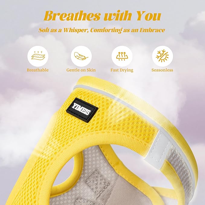 YIMEIS Dog Harness and Leash Set, No Pull Soft Mesh Pet Harness, Reflective Adjustable Puppy Vest for Small Medium Large Dogs, Cats (Yellowgrey, Small (Pack of 1)