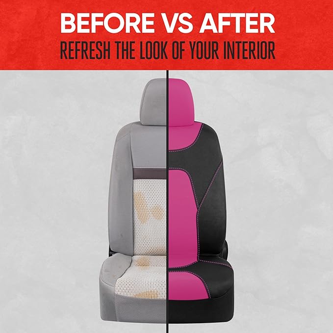 Motor Trend AquaShield Waterproof Pink Front Seat Covers, Black 60/40 Split Bench Rear Seat – Neoprene Front Car Seats Cover, SUV Seat Covers Protector - Interior Cover for Auto, Trucks, & Dog Owners