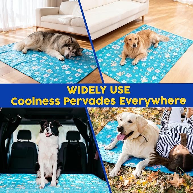 Starry Cooling Mat for Dogs Large 59'' X 39'' Dog Cooling Mat Self Coolings Thin Breathable Washable Non Slip Foldable Portable Reusable in Summer Suitable for Indoor Outdoor Blue
