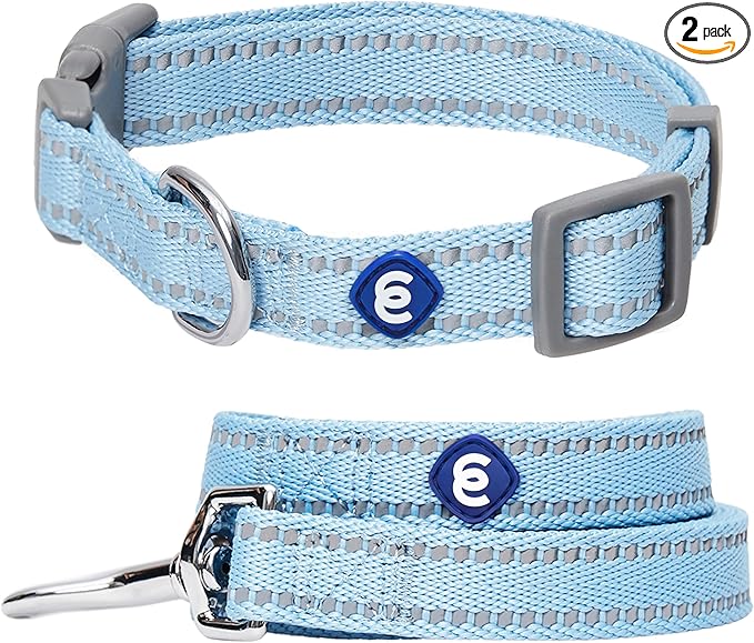 Blueberry Pet Essentials Reflective Dog Collar & Leash Set, Adjustable for Medium Dogs | Safe Walking Gear for Pet Parents, Puppy Training & Daily Use MediumDogs, Baby Blue