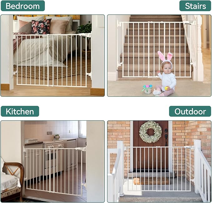 Babelio 27-45" No Bottom Bar Baby Gate with Easy Installation, 2-in-1 Auto Close Design, Suitable for The House, Stairs, and Doorways, Safety Pet Gates with Large Walk-Thru Door, White