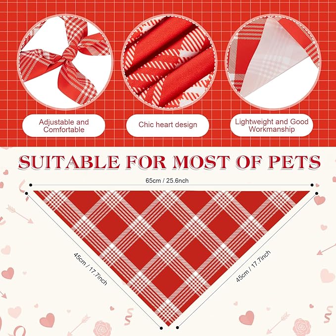 Abbylike 200 Pcs Valentines Day Plaid Dog Bandanas Bulk Pink Red Bandanas for Dogs Triangle Kerchief Bibs Scarf for Pet Costume Photo Props Accessories Pet Shops Groomer Adoption Events, 25 Styles