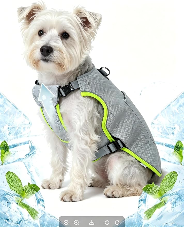Mora Pets Dog Cooling Vest with Ice Packs, Reflective Adjustable Cooling Vest for Dogs with Leash Ring for Hot Weather Cooling Harness for Small Medium Dogs Geen(PDV-Gel-GS)