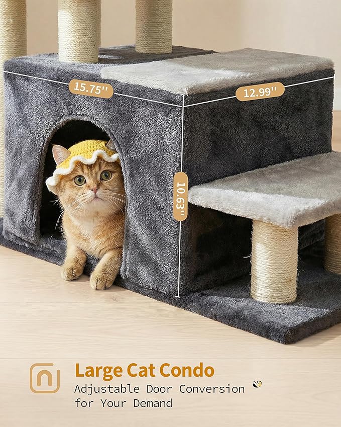 Aechonow 4-Tier Cat Stairs for High Bed with 22'' Cat Scratching Post, Pet Steps for Doggies Rabbit Ferret, Adjustable Cat Cave, Grey, Extra Large