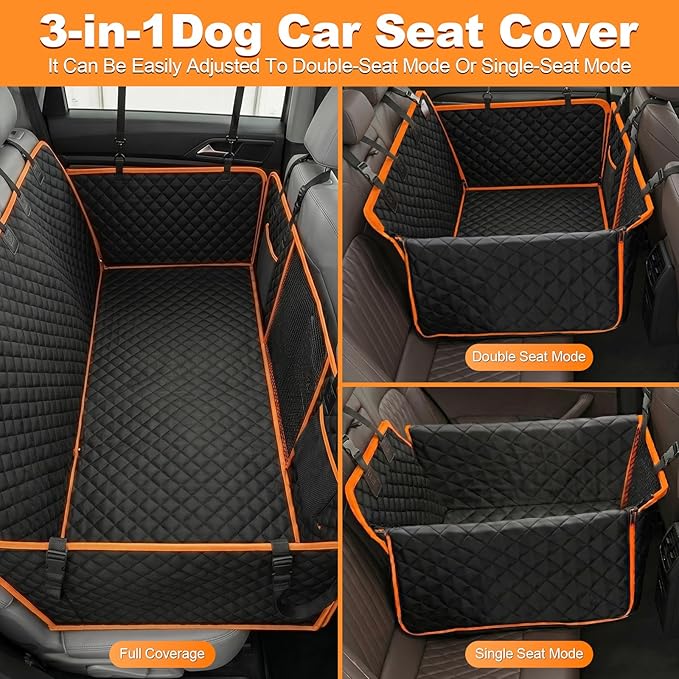 PartsBling 3 in 1 Hard Bottom Car Seat Cover for Dogs, Convertible Double & Single Seat Mode, 400lbs Back Seat Extender, Waterproof Scratch-Resistant Dog Hammock for Cars SUVs Trucks