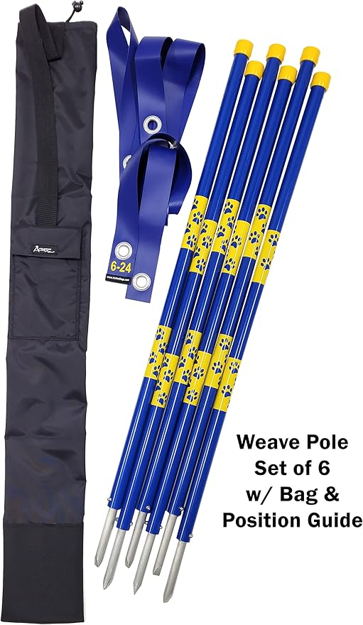 ActiveDogs Agility In-ground Weave Poles - Outdoor Dog Obstacle Agility Training Exercise Equipment Kit (Set of 6 - Poles Only)