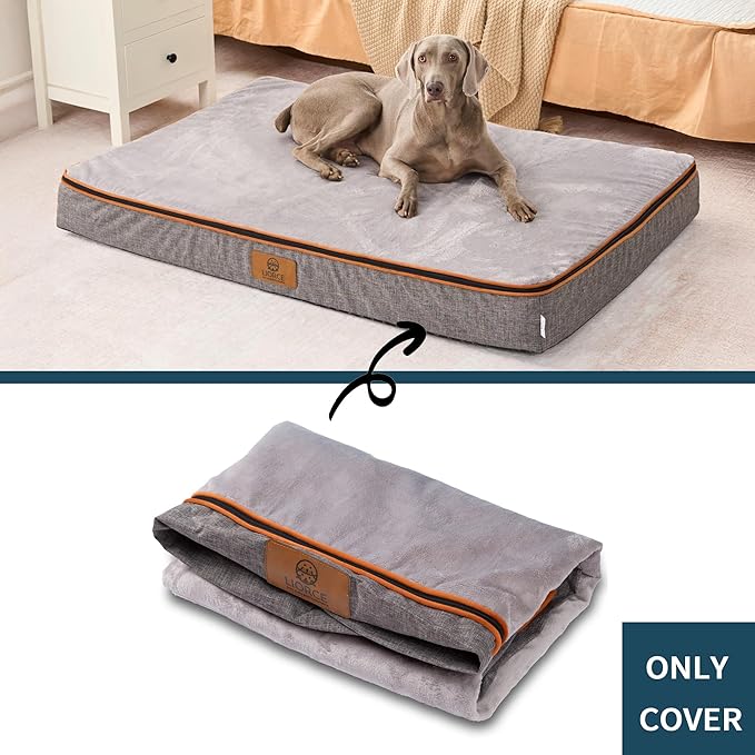 LIROCE Washable Dog Bed Cover Replacement, Jumbo Wrap-Around Zipper Cover for Orthopedic Memory Faom Dog Bed (53x36x6 inches), Ligth Grey