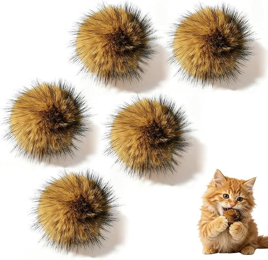 5PCS Cat Toy Faux Rabbit Fur Ball, Soft Fluffy Rabbit Fur Catnip Ball Cat Toys for Indoor Cats, Washable & Fun to Chase for Interactive Bonding