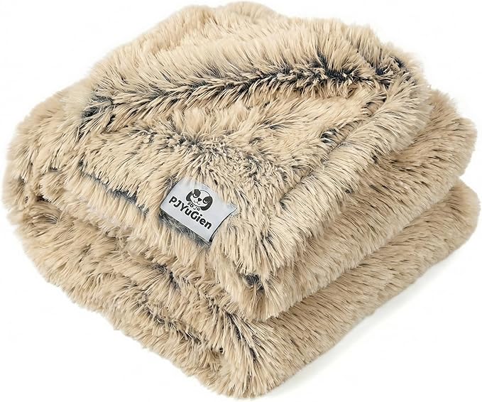 PJYuCien Dog Blanket for Dogs, Puppies and Pets, Lightweight & Portable Fluffy Fleece Throw, Super Soft Plush Cat Blanket for Couch/Car Seat/Furniture, Machine Washable, 16"x24", Beige