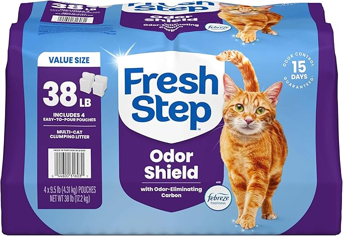 Fresh Step Clumping Cat Litter Multi-Cat Extra Strength Formula With Febreze Freshness, Multi Cat Litter With Ammonia Block Technology, 38 lbs. (4 x 9.5 lb. Bag)