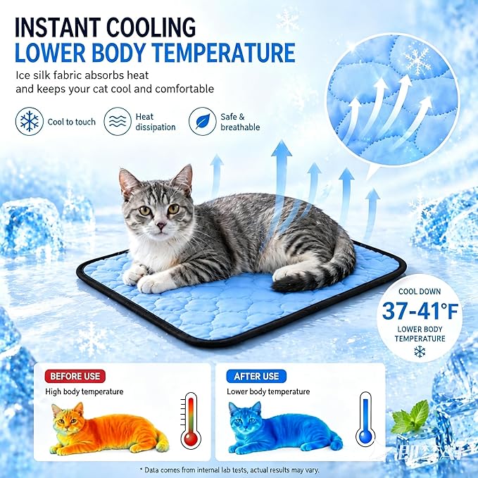SZEE Window Cat Cooling Bed with Reversible Ice Silk Mat, Foldable Cat Window Perch Hammock with Sturdy Wooden Frame, with Soft Flannel Plush Backing for All-Season Use