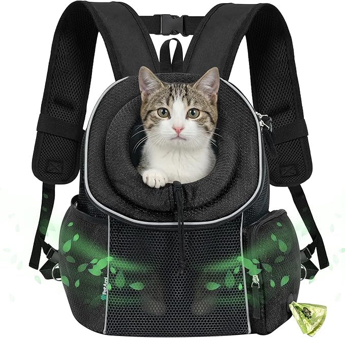 PetAmi Dog Carrier Backpack, Hands Free Front Pet Carrier for Small Cats Puppies, Adjustable Ventilated Reflective Pet Travel Bag for Hiking Camping Biking Walking, Up to 10 lbs, Black