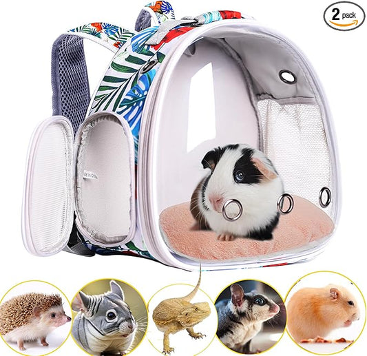 Hamster Backpack Carrier,Bearded Dragon Carrier Backpack for Kids with Clear Bubble Window,Small Animal Travel Backpack for Guinea pig Hedgehog Rat,Sugar Glider Airline Approved (Multicolor, Backpack)