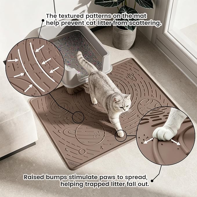 OHMO Cat Litter Mat Large Litter Box Mat, 31.5x23.6 Beige, Premium BPA-Free Silicone Rubber Kitty Litter Mat for Litter Box, High Edge Scatter Control Non-Slip Waterproof Litter Trapping Mat