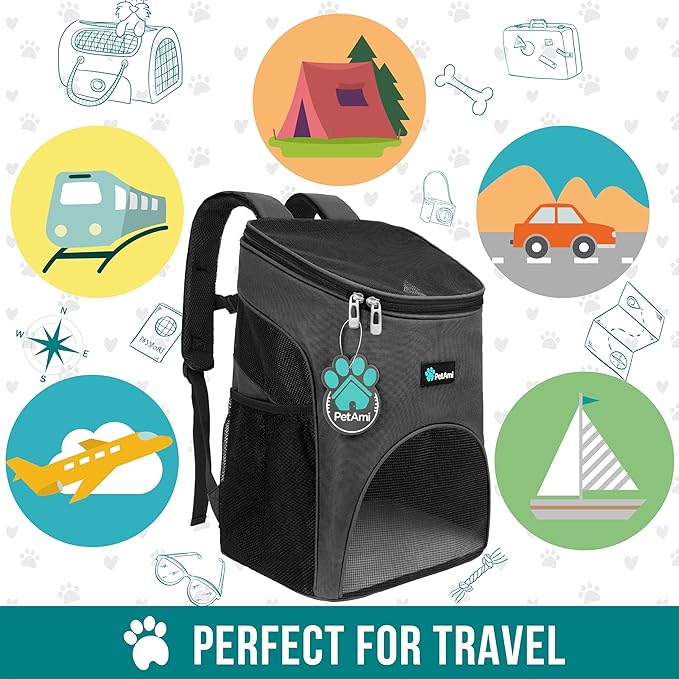 PetAmi Cat Backpack Carrier, Airline Approved Pet Carrier Backpack for Small Dogs and Large Cats, Soft Sided Collapsible Ventilated with Sherpa Bed for Hiking Travel, Max 18 lbs, Gray