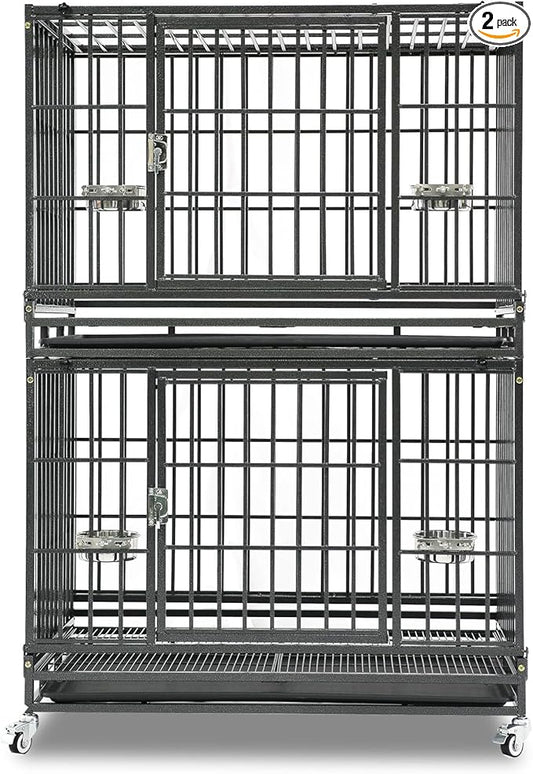 Homey Pet Two Tiers 37 Inch Dog Crate, Escape Proof Dog Cage Kennel Indoor with Top Access and Lockable Wheels, Removable Tray, Heavy Duty Dog Crates for Medium/Small Dogs