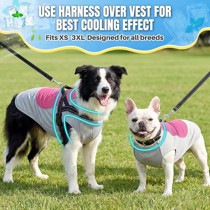 SlowTon Dog Cooling Vest - with Ice Pack Pocket, 3-Layer Evaporative Cooling Jacket with Reflective Stripes, Lightweight Breathable Summer Pet Clothes for Small, Medium and Large Dogs (Pink, S)