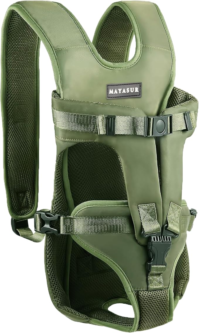 MAYASUR Pet Front Dog Carrier Backpacks, Adjustable Dog Backpack Carrier, Legs Out Easy-fit Dog Chest Carrier for Small to X Large Dogs, Dog Front Carrier for Hiking, Cycling (Army Green, Large)