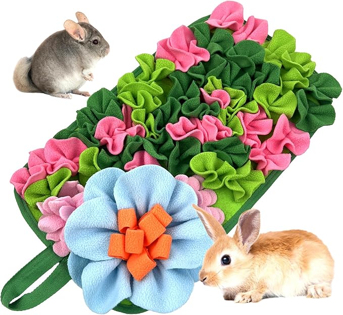 Small Animals Foraging Mat – Cute Rabbit Feeding Mat with Fun Design, Slow Eat Durable Fleece Pad for Rabbits, Hamsters, Guinea Pigs (Green)
