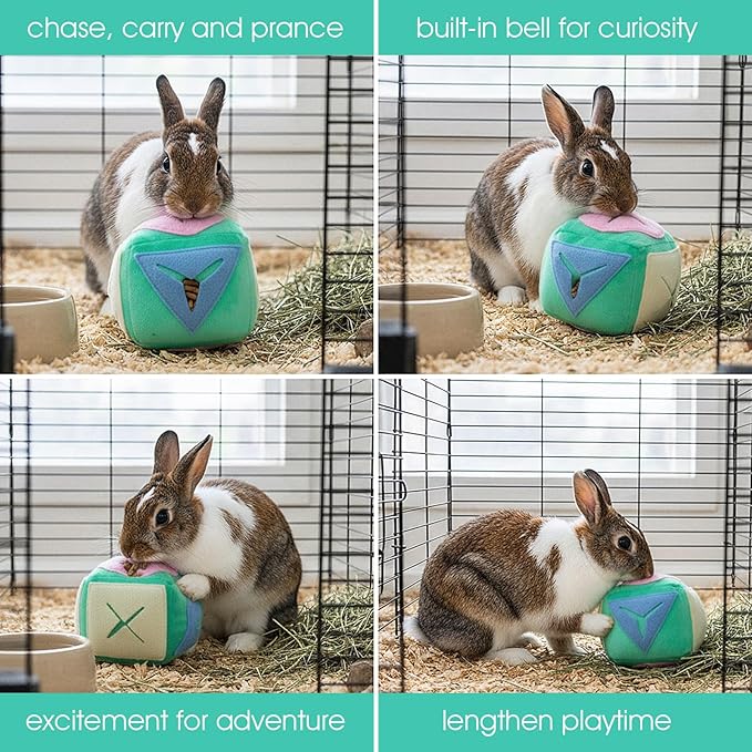 Large Rabbit Foraging Toy with Bell, Feeding Ball Toy with Bell for Bunny, Snuffle Ball Treat Dispenser, Washable Puzzle Feed Game Rabbit Toys for Bunnies Boredom