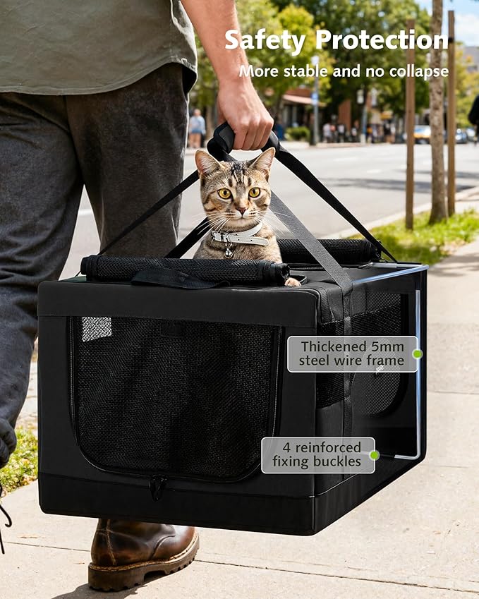 Pecute Dual Compartment Pet Carrier for Multi-Cat Families & Small Dog Owners, Collapsible Dog Crate with Reinforced Steel Frame, Car Safety Design for Travel, Vet Visits & Home Use, Dark Gray
