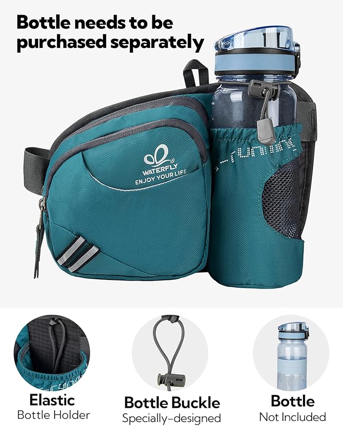 WATERFLY Fanny Pack Waist Bag: Waist Pack for Women Men with Water Bottle Holder Hiking Fanny Pack for Running Walking DogWalking Travel Cycling