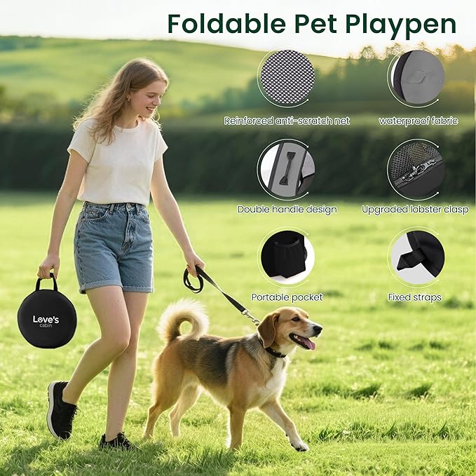 Love's cabin Dog Playpen Cat Pet Puppy Pen,Portable Playpens for Dogs Indoor Outdoor Travel Camping Use,Foldable Kennel Tent Crate for Rabbit Small Animals with Carrying Case (Grey with Pad, Small)