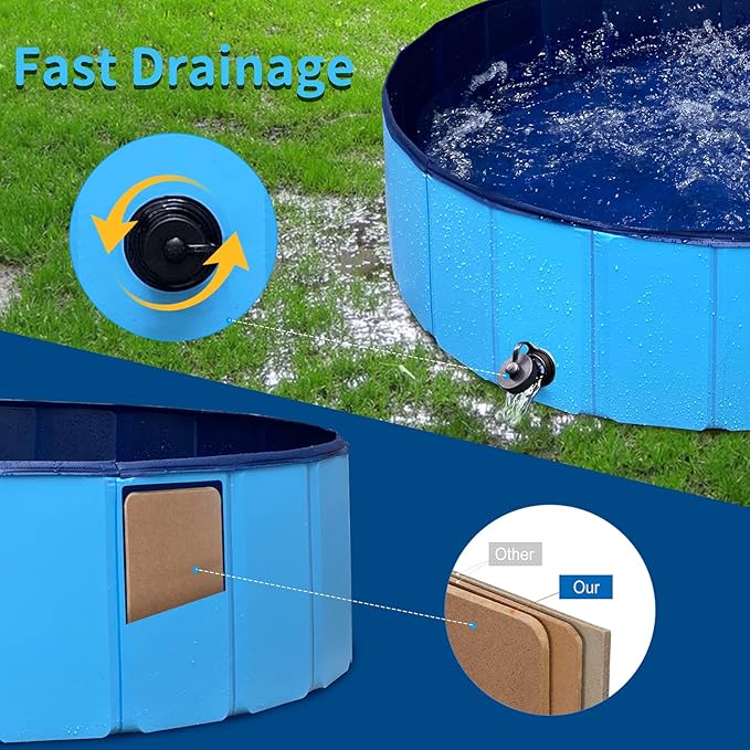 Foldable Dog Pet Bath Pool,63 x 12Inches Hard Plastic Collapsible Pet Bath Tub & Wading Pool or Dogs and Cats for Indoor/Outdoor Use, Blue