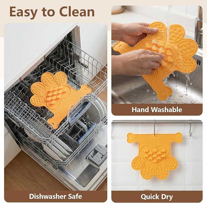 Dog Lick Mat with Suction Cups, Slow Feeder & Enrichment Mat for Dogs & Cats, Silicone Feeding Mat for Wet & Dry Food, Anxiety Relief, Mess-Free Foldable Pocket Design, Orange