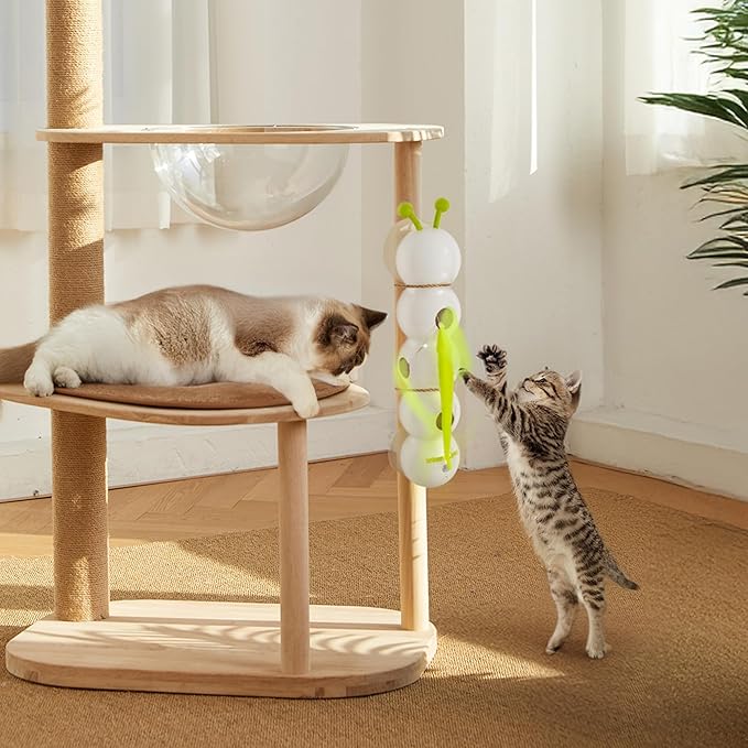 ALL FOR PAWS Interactive Cat Toy for Indoor Cats, Automatic Motion Activated Fluffy Tail Cat Toy, Electric Teaser Wand for Kittens & Bored Cats, USB Rechargeable Caterpillar Toy with Suction Cup