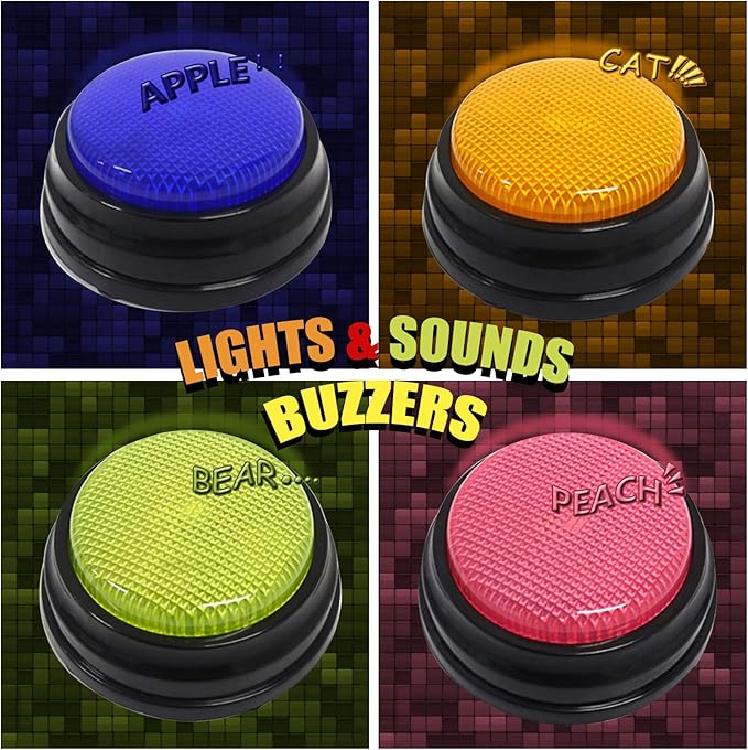 Recordable with LED Function Dog Buttons for Communication Multicolor Pet Set of 4 Talking Dog Buttons
