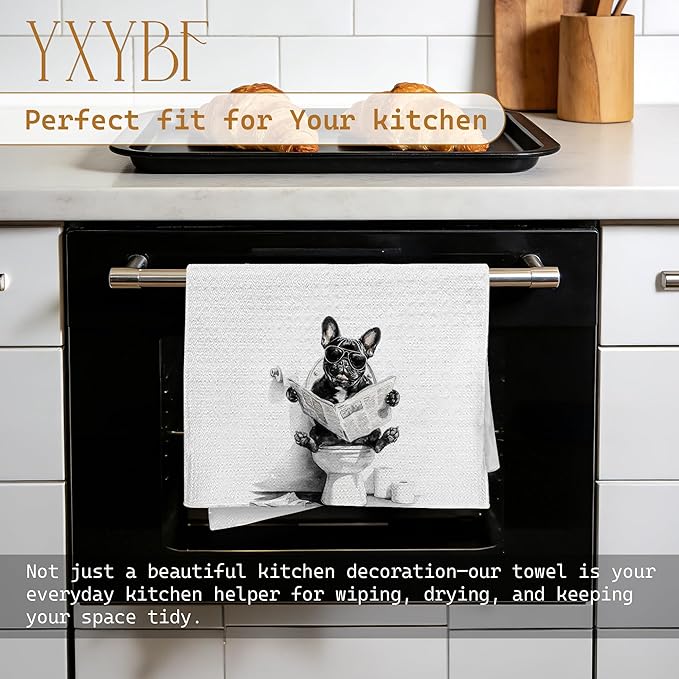 Funny French Bulldog Bathroom Hand Towels, Frenchie Gifts for Women Men, Gifts for French Bulldog Lovers Hand Towels for Guest Bath Room Washroom Restroom Decor 16x24 Inches