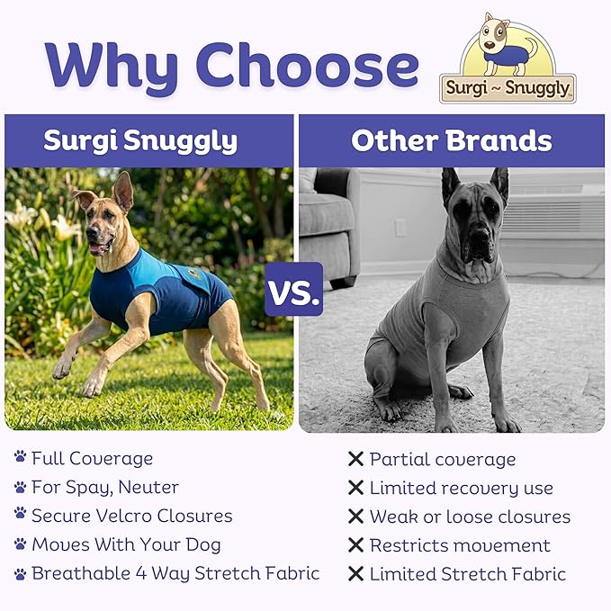 Surgi Snuggly Dog Surgery Recovery Suit - Dog Onesie for Post Surgery Recovery, Female Spay & Male Neuter - Surgical Suit for Dogs, E-Collar Cone Alternative, Double Blue - 2X-Large - 31" - 35" (EC)