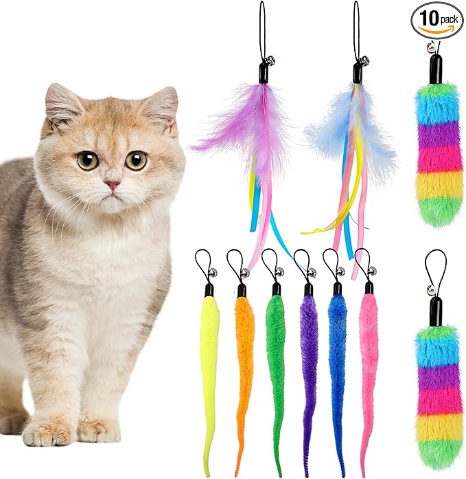 Interactive Cat Toys for Indoor Cats - Cat Ball Toy Attachment with Feather Toys and Worm Toys, Refills for Smart Exercise Cat Ball Tail