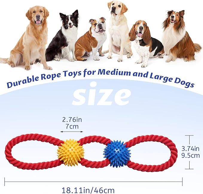 Aitmexcn Dog Rope Toy for Small and Medium Dogs, 18 Inch Cotton Tug of War Dog Toy with Spiky Balls, Interactive Chew Toy for Puppy Teething, Fetch, Pulling and Teeth Cleaning