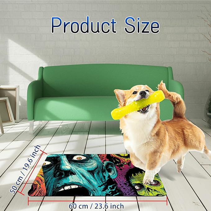 Dog Food Mat, 19.6" x 23.6" Absorbent Pet Feeding Mat for Food and Water, Waterproof Diatom Mud Pet Placemat with Non-Slip Rubber Backing, Easy Clean Cat Bowl Mat for Floors - Art Comic