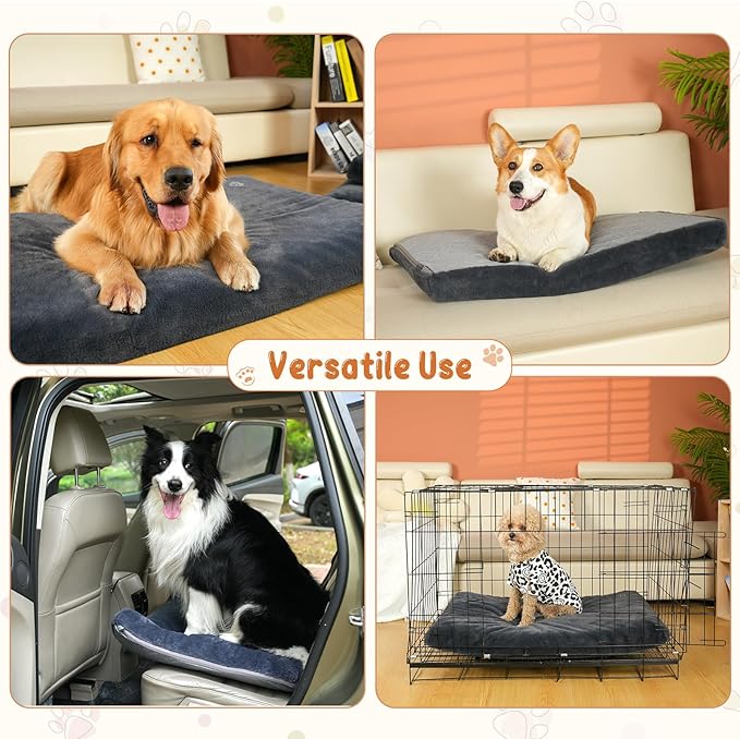 EMPSIGN Stylish Dog Bed Mat Dog Crate Pad Mattress Reversible (Cool & Warm), Water Proof Linings, Removable Machine Washable Cover, Firm Support Small to XX Large Dogs, Grey,XL(41''''*28''''*3'''')