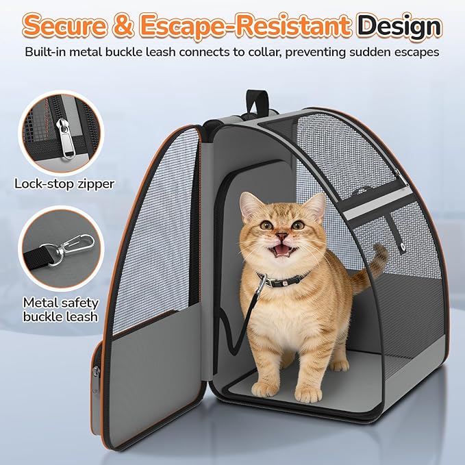 Cat Backpack Carrier Expandable for Outdoor - Foldable Cat Backpack with Breathable Mesh for Small Dog Puppy Kitten Up to 15 lbs - Soft Sided Pet Carrier for Travel Hiking Camping (Gray)