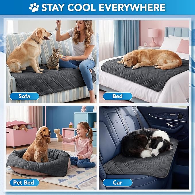 PetAmi Dog Cooling Mat, Waterproof Self Cooling Dog Pad with Non-Slip Backing, Q-Max >4.0 Pet Cooling Mat for Crate, Couch, Kennel & Car, Indoor Outdoor Summer Use, Grey, 29x40