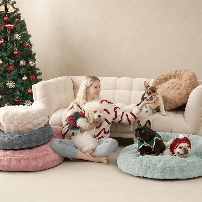 EHEYCIGA Soft Dog Couch Bed for Large Dog, Fluffy Medium Dog Bed with Removable Washable Cover, Bolster Pet Sofa, Waterproof and Non-Slip, 36" x 36"x 9", Blue
