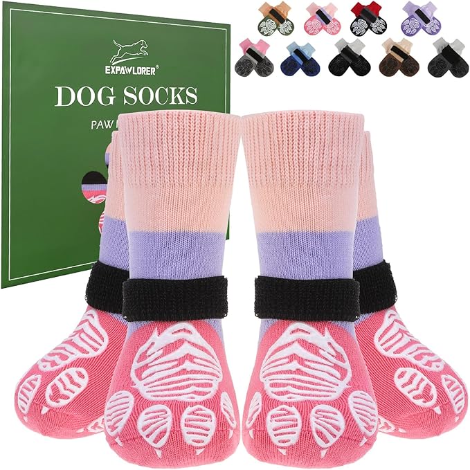EXPAWLORER Anti Slip Dog Socks to Prevent Licking Paws, Dog Shoes for Hot Pavement, Dog Booties for Hardwood Floors, Dog Boots & Paw Protectors with Grippers for Small Medium Large Senior Dogs XL