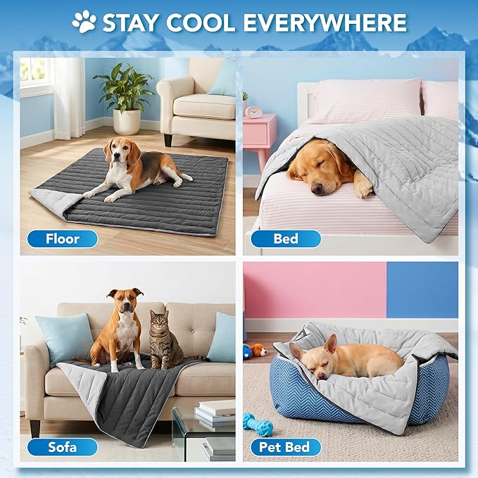 PetAmi Dog Cooling Mat, Q-Max Pet Cooling Blanket with Thick Cushioning, Self Cooling Pad for Dogs & Cats, Reversible Summer Mat for Crate, Couch, Kennel, Gray/Light Grey, Large (40x60)