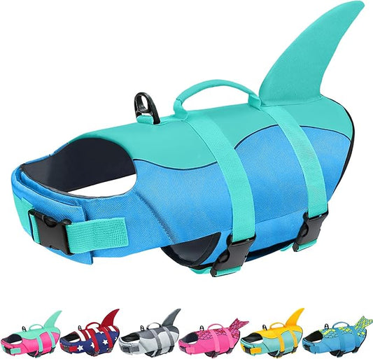Malier Dog Life Jacket, Ripstop Dog Life Vest with High Buoyancy for Swimming Boating, High Visibility Shark Puppy Lifesaver Lifesaver for Small Medium Large Dogs (X-Small)
